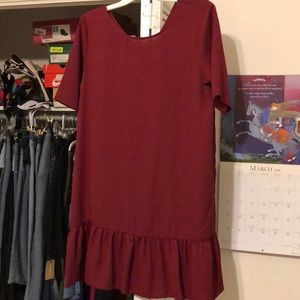 Gibson Latimer Burgundy frilly mini dress